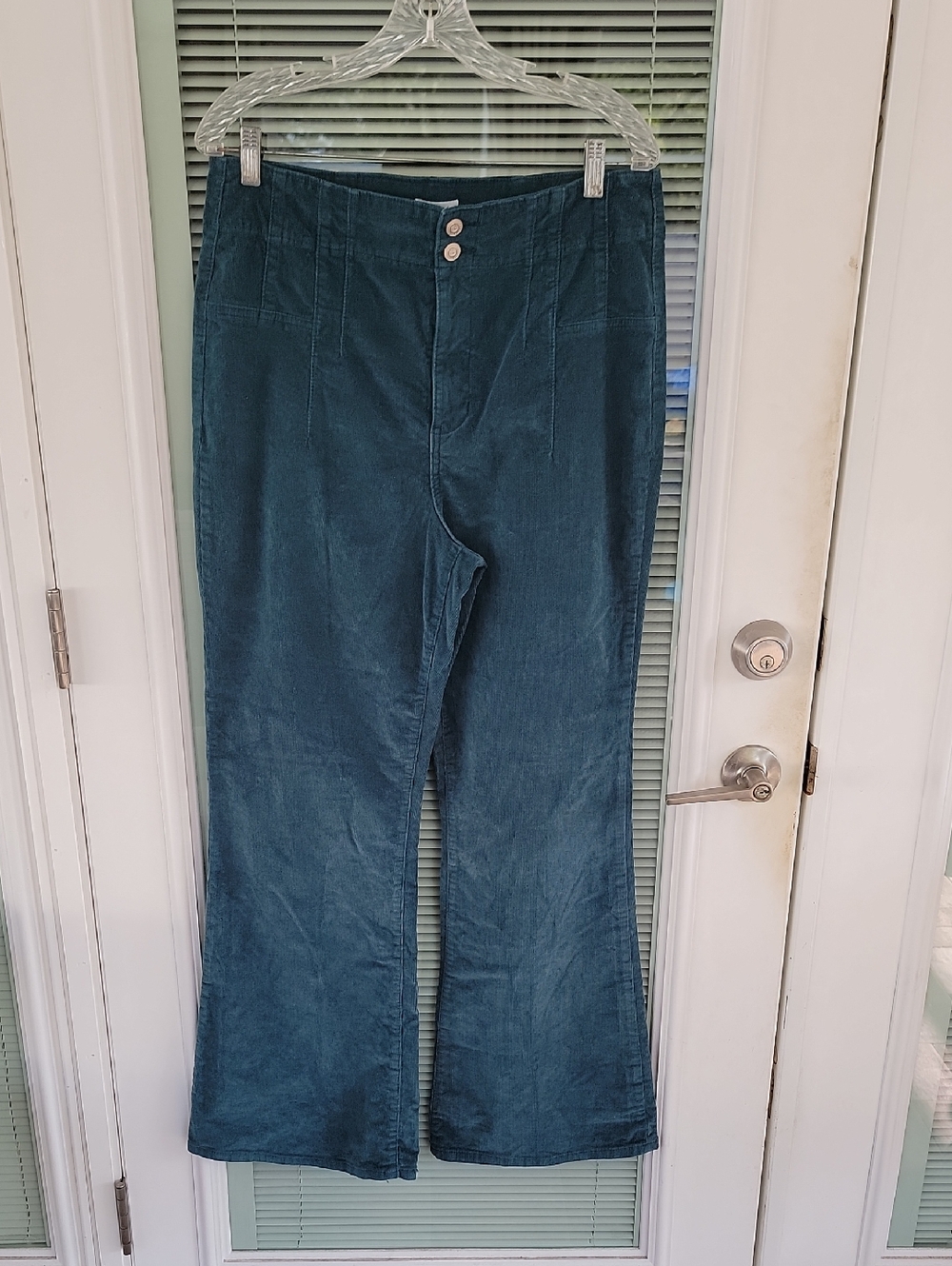 True Craft Corset Waist Flare Corduroy Pants in Teal Blue Sz 16 Has Stretch